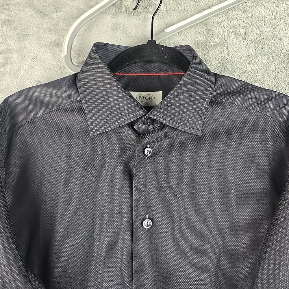 Eton Slim Fit Dress Shirt Mens Sz 15.75 Gray Micro Dot Button Up Modern Cutaway - Picture 3 of 9